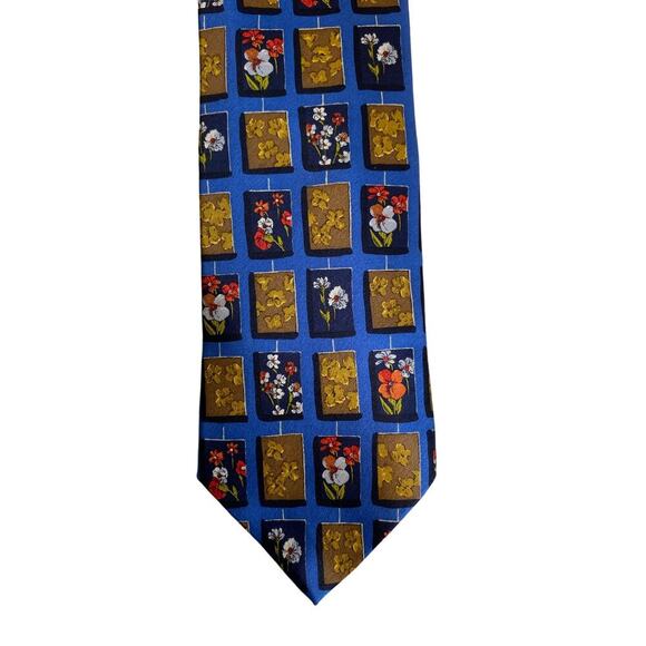 Ermenegildo Zegna Blue Floral Motif Silk Tie - Picture 1 of 5